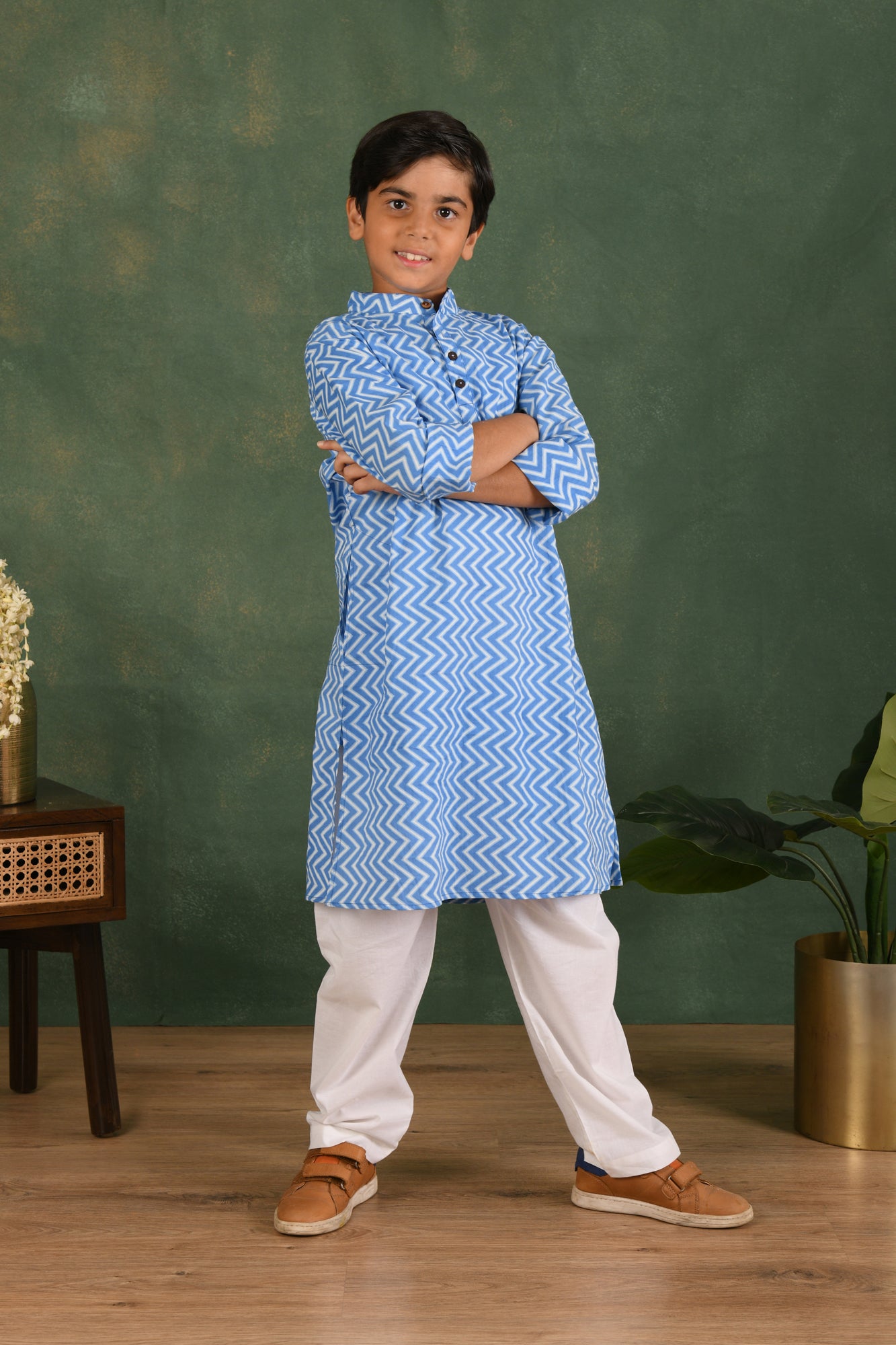 Blue Chevron Kurta