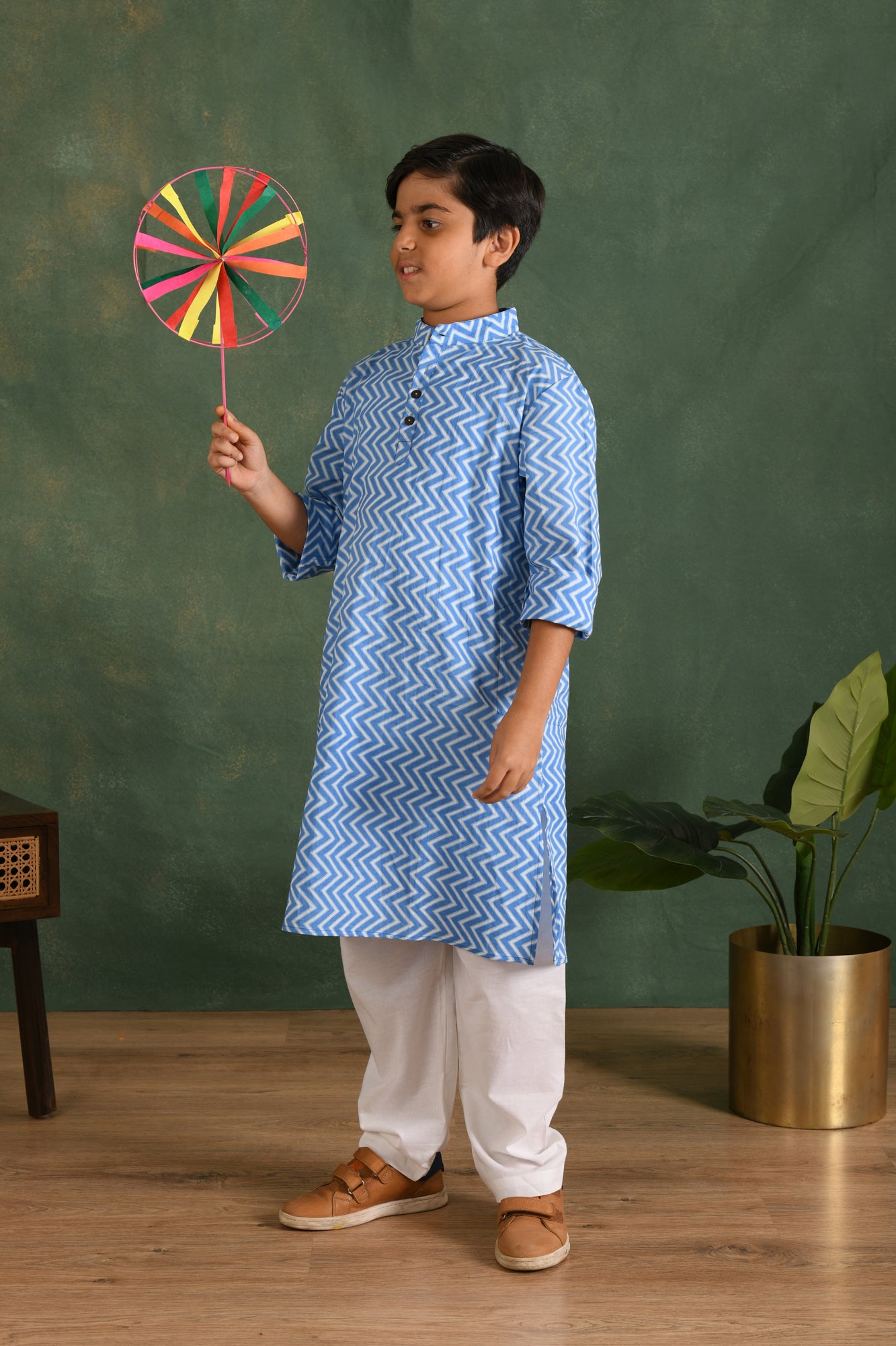 Blue Chevron Kurta