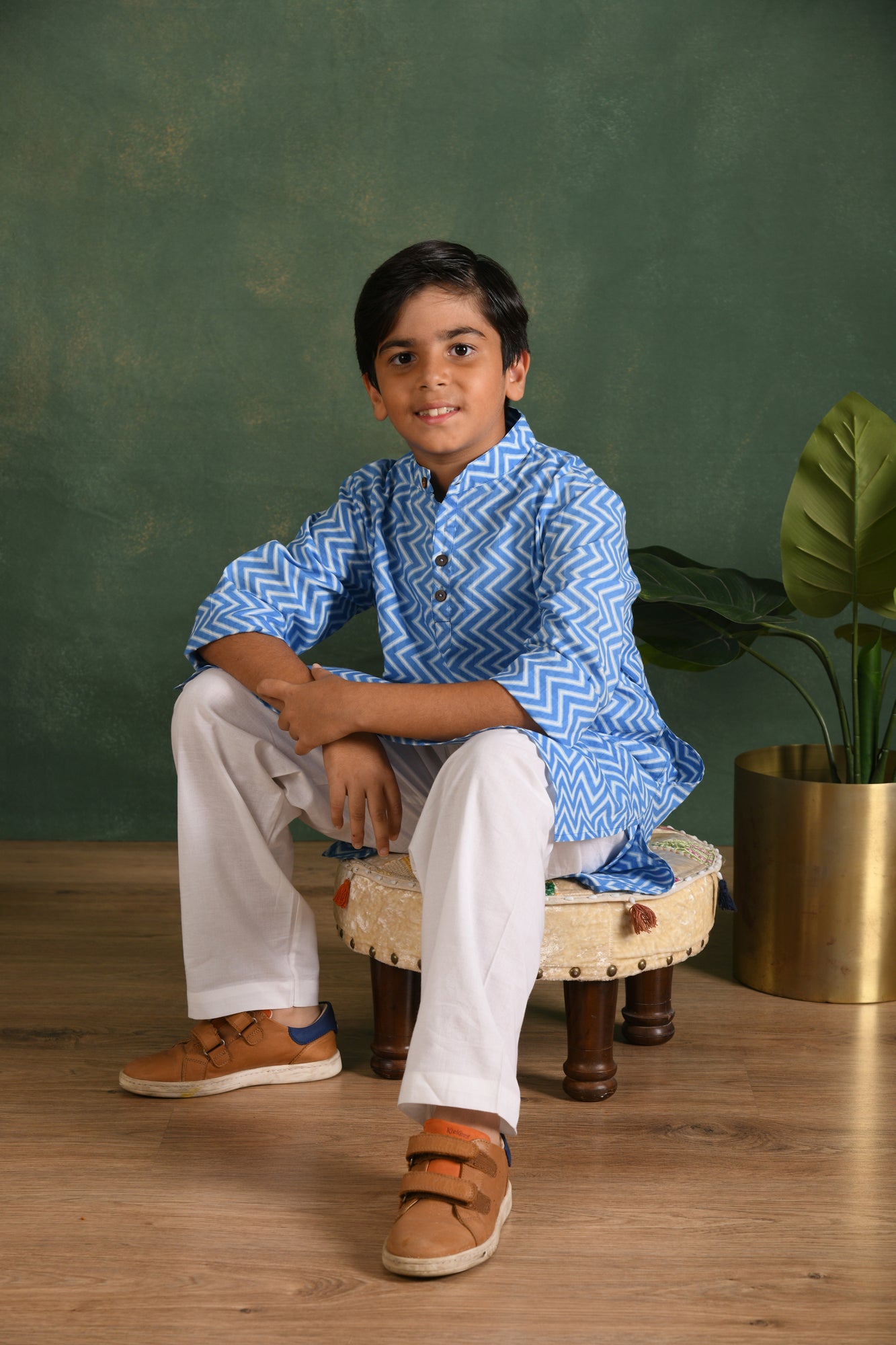 Blue Chevron Kurta