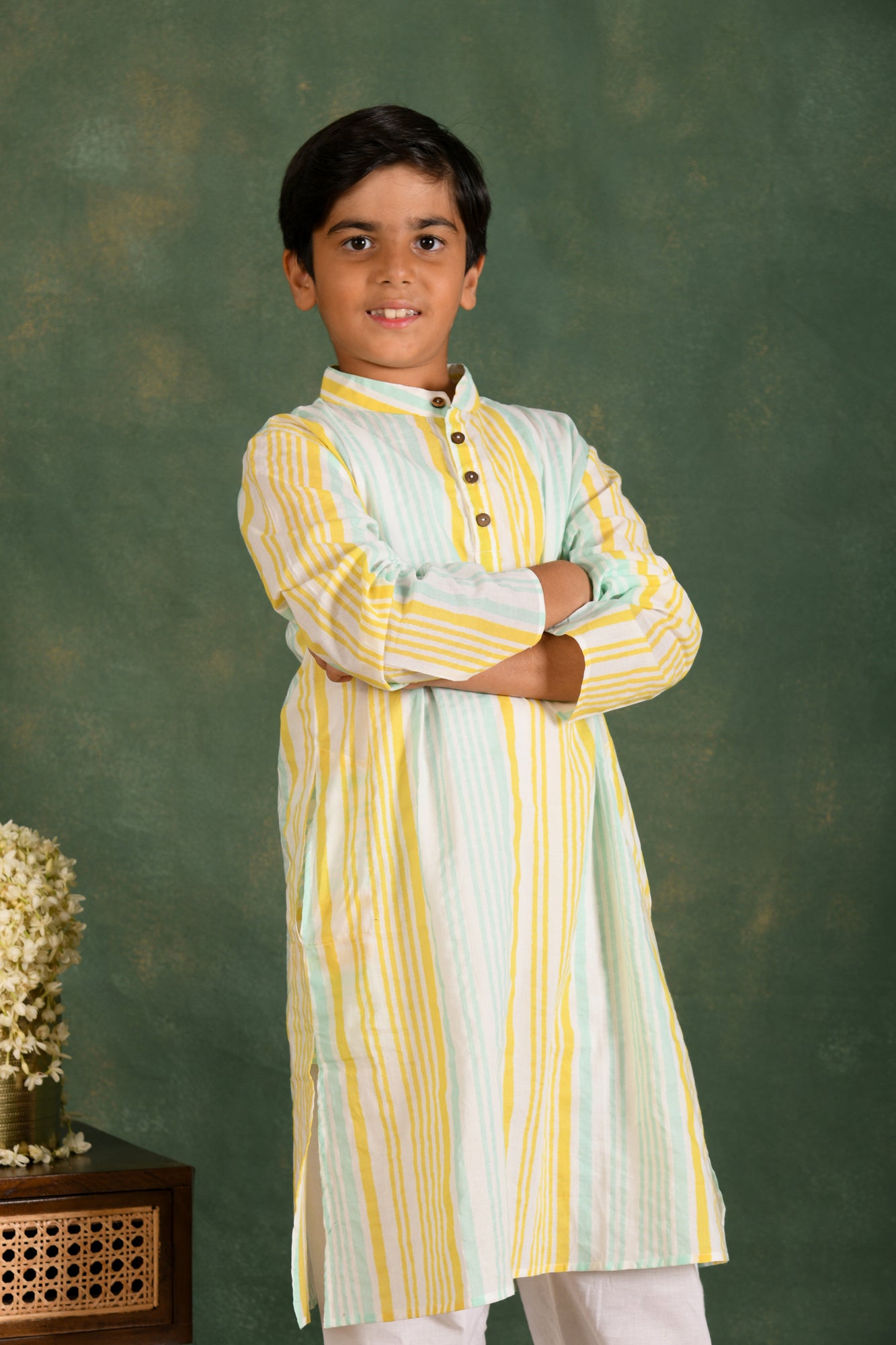 Yellow Green Stripes Kurta
