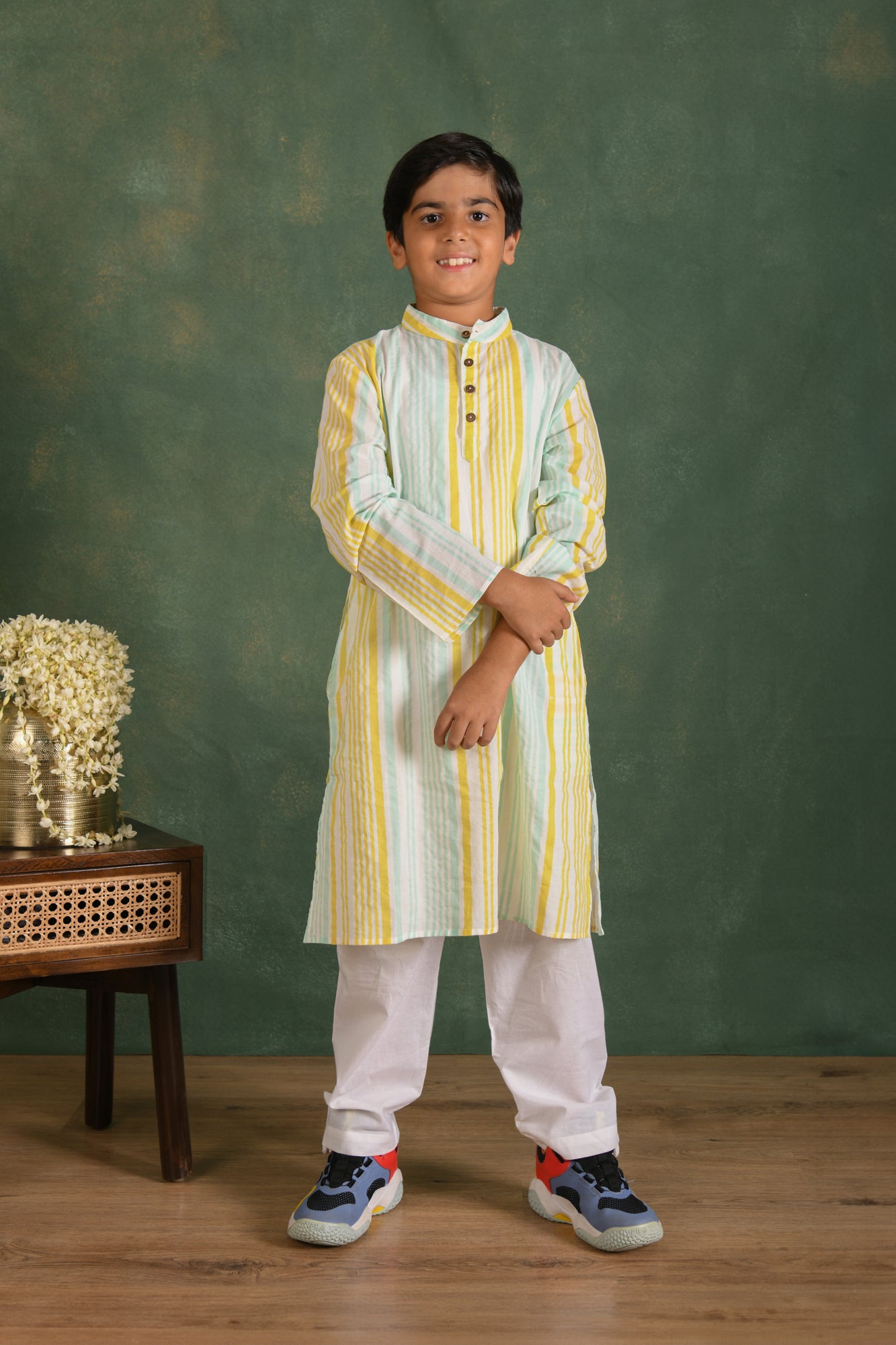 Yellow Green Stripes Kurta