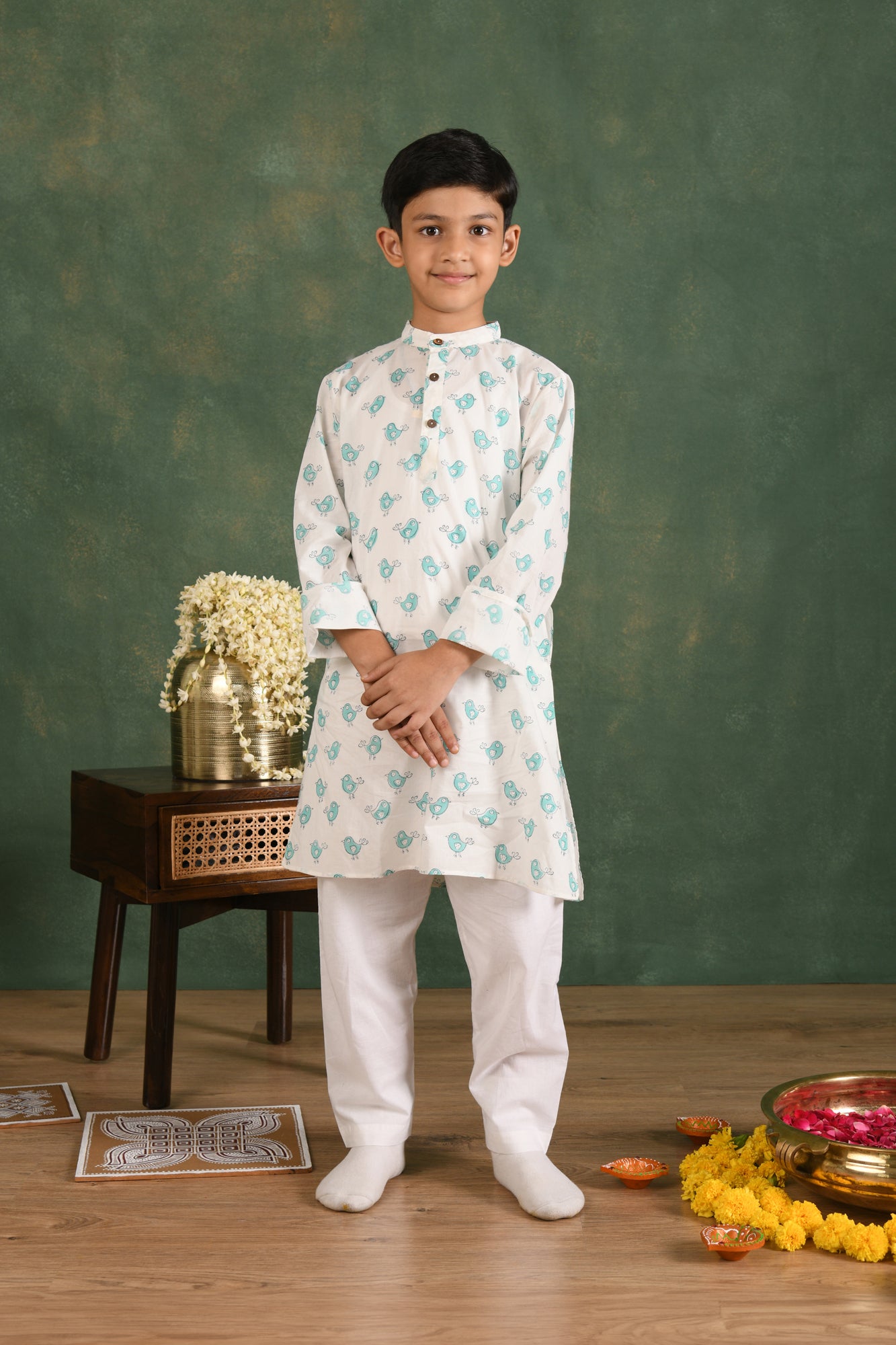 Green Bird Boy Kurta