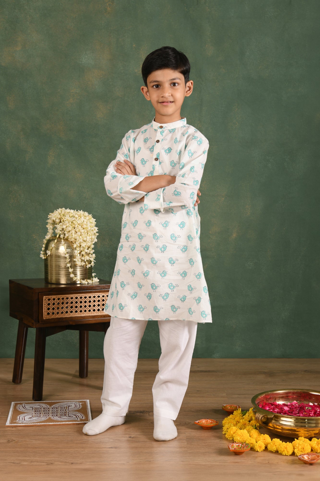 Green Bird Boy Kurta