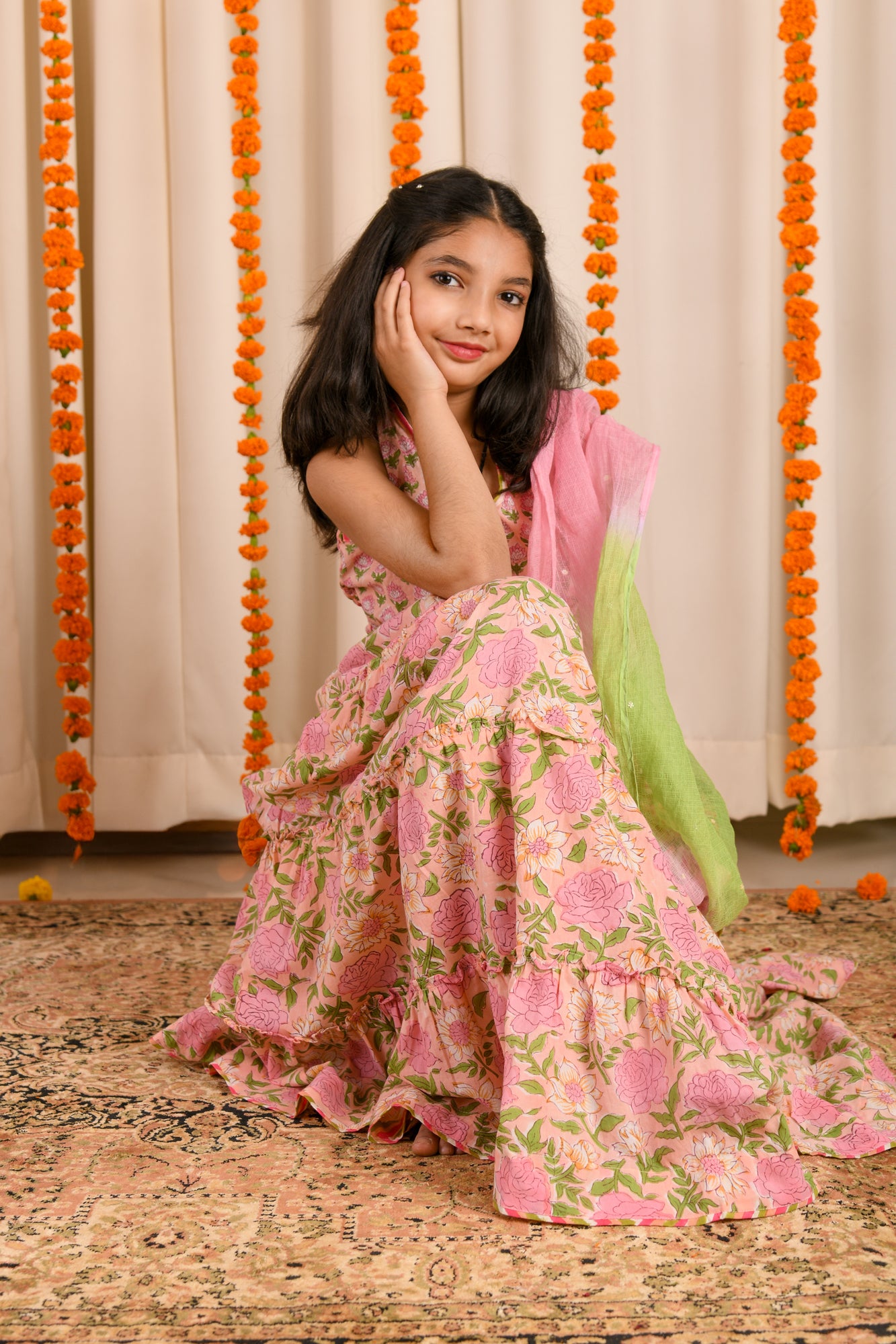 Rosy Pink Loom Tier Lehenga Set