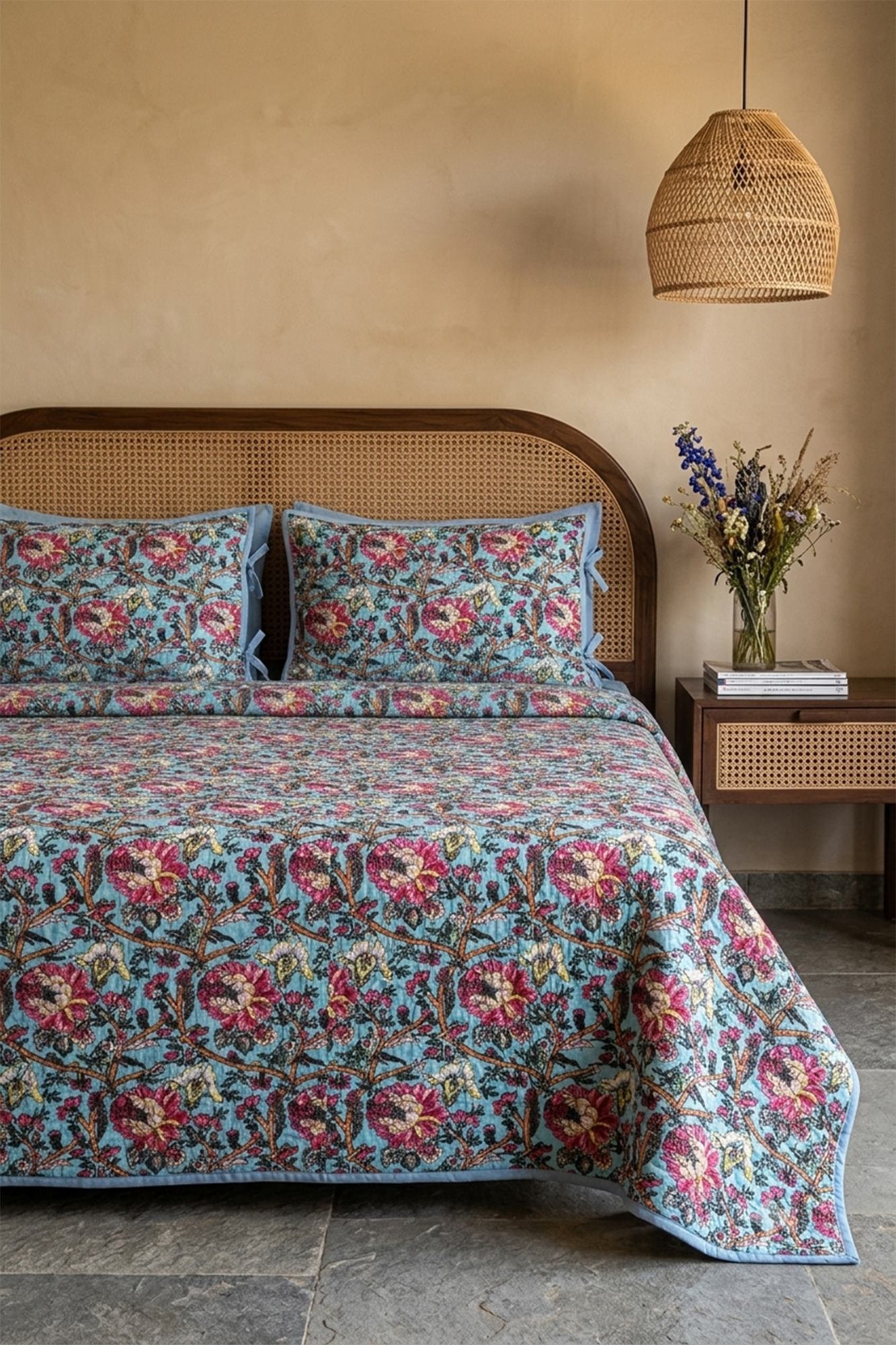 Gulab Bagh Reversible Bed Cover With 2 Pillow Covers