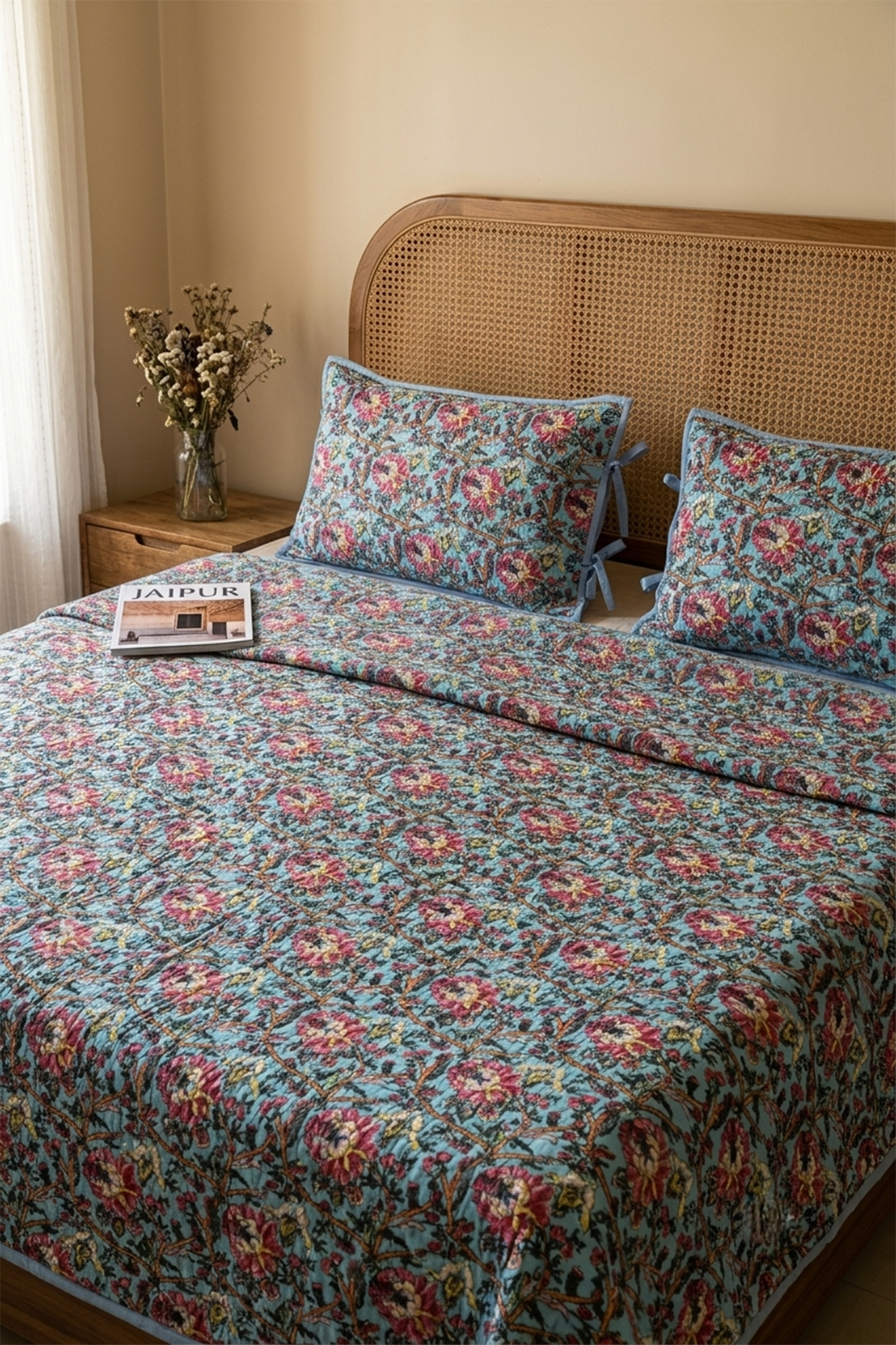 Gulab Bagh Reversible Bed Cover With 2 Pillow Covers