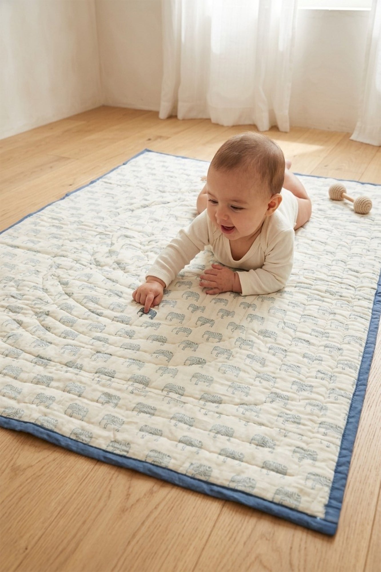 Blue Jumbo Elephant Baby Quilt