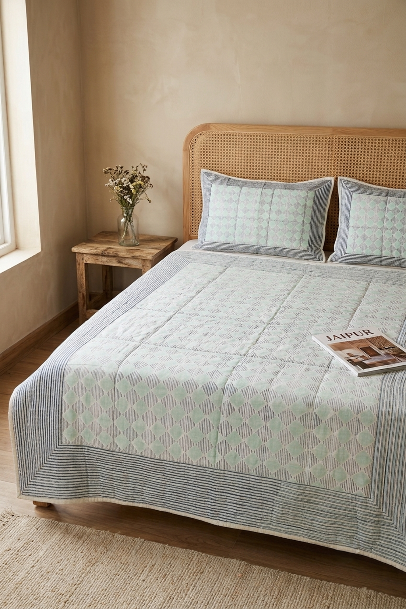 Geometric Diamond Bed Cover With 2 Pillow Covers