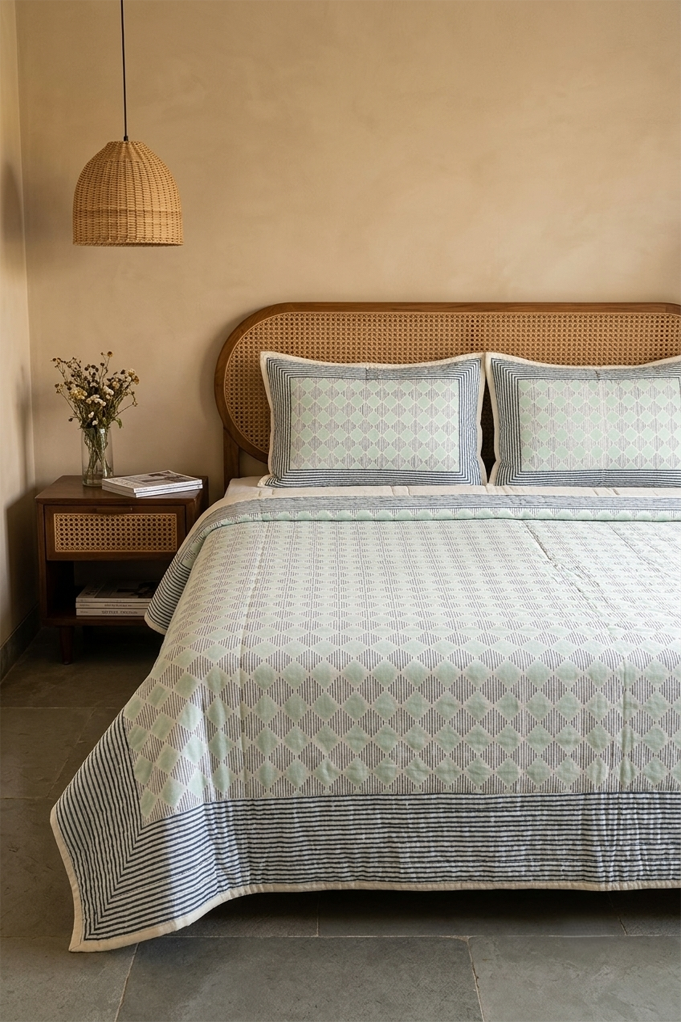 Geometric Diamond Bed Cover With 2 Pillow Covers