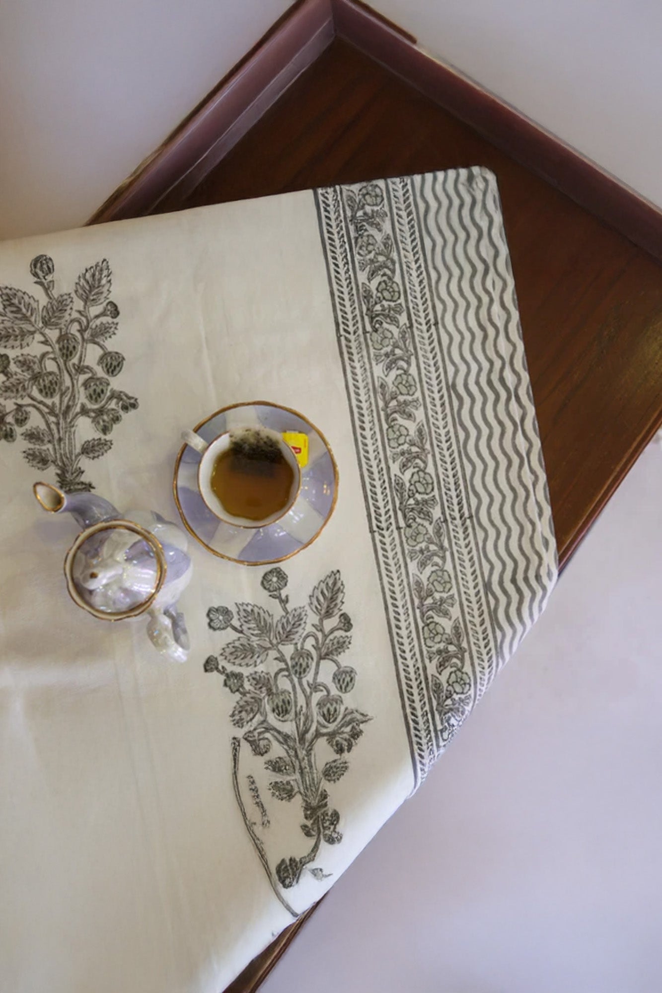 Table Cover Block Printed Grey