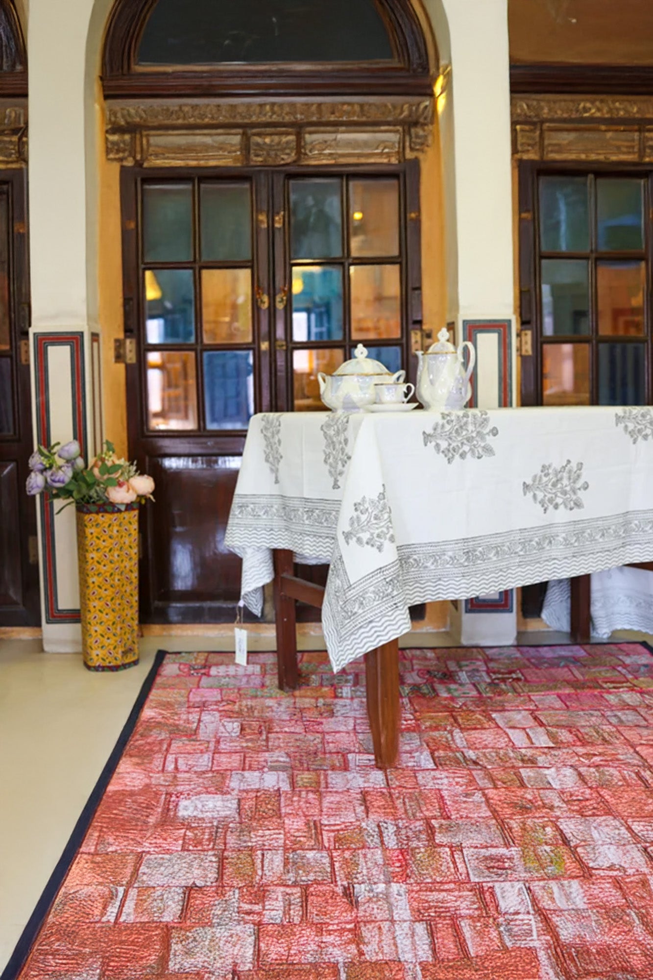 Table Cover Block Printed Grey