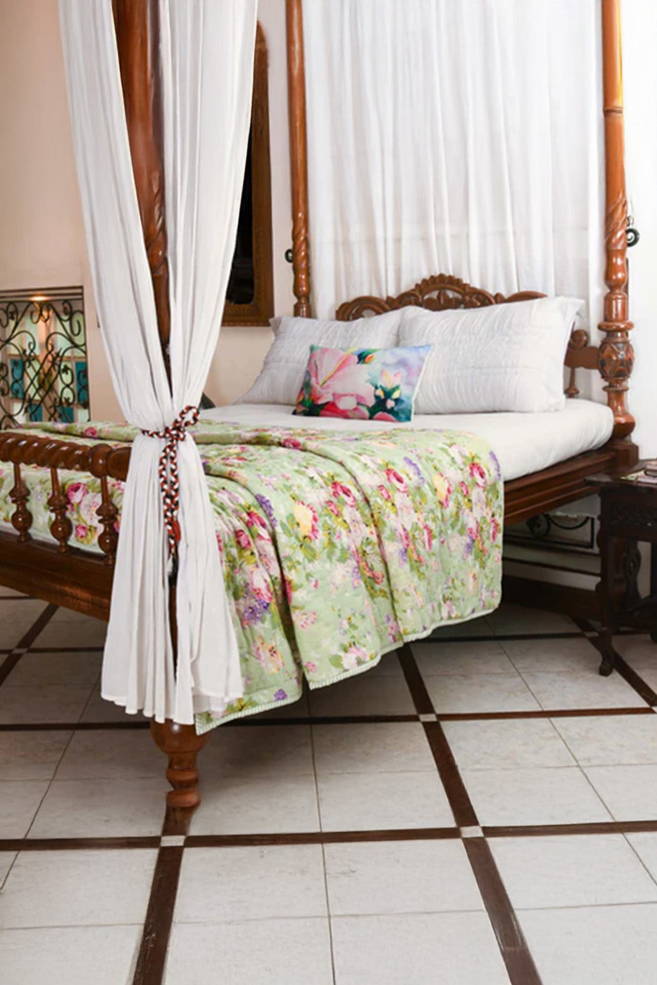 Rose Garden - Pistachio Green - Jaipuri Razai