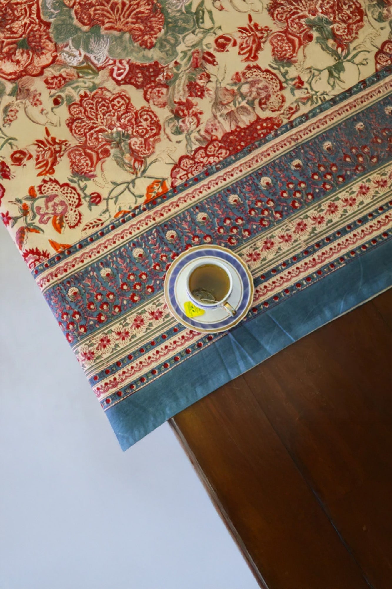 Table Cover Block Printed Orange Blue