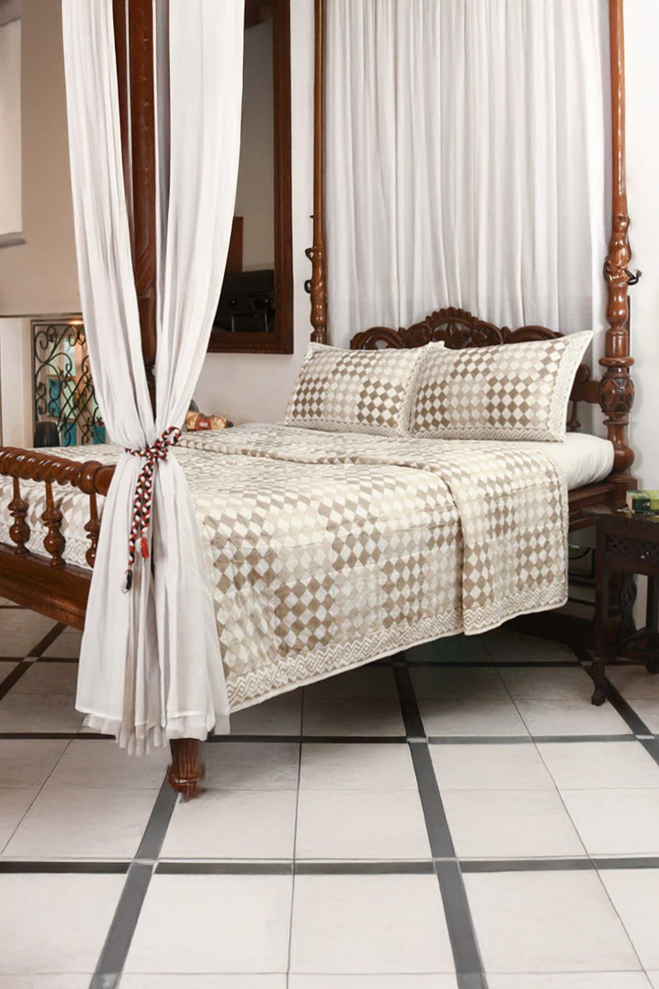 Golden Geo-diamond Quilted Bedcover