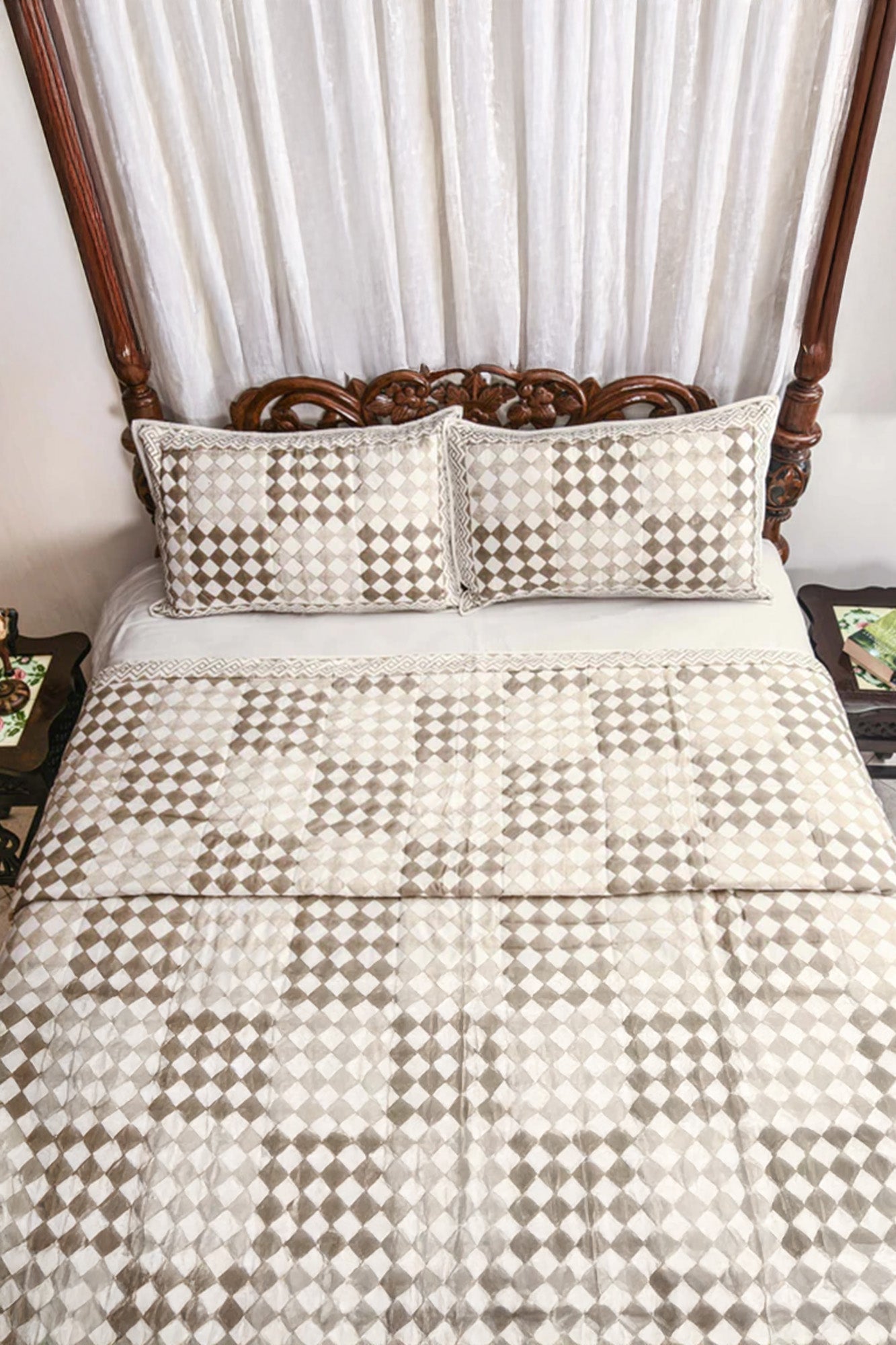 Golden Geo-diamond Quilted Bedcover