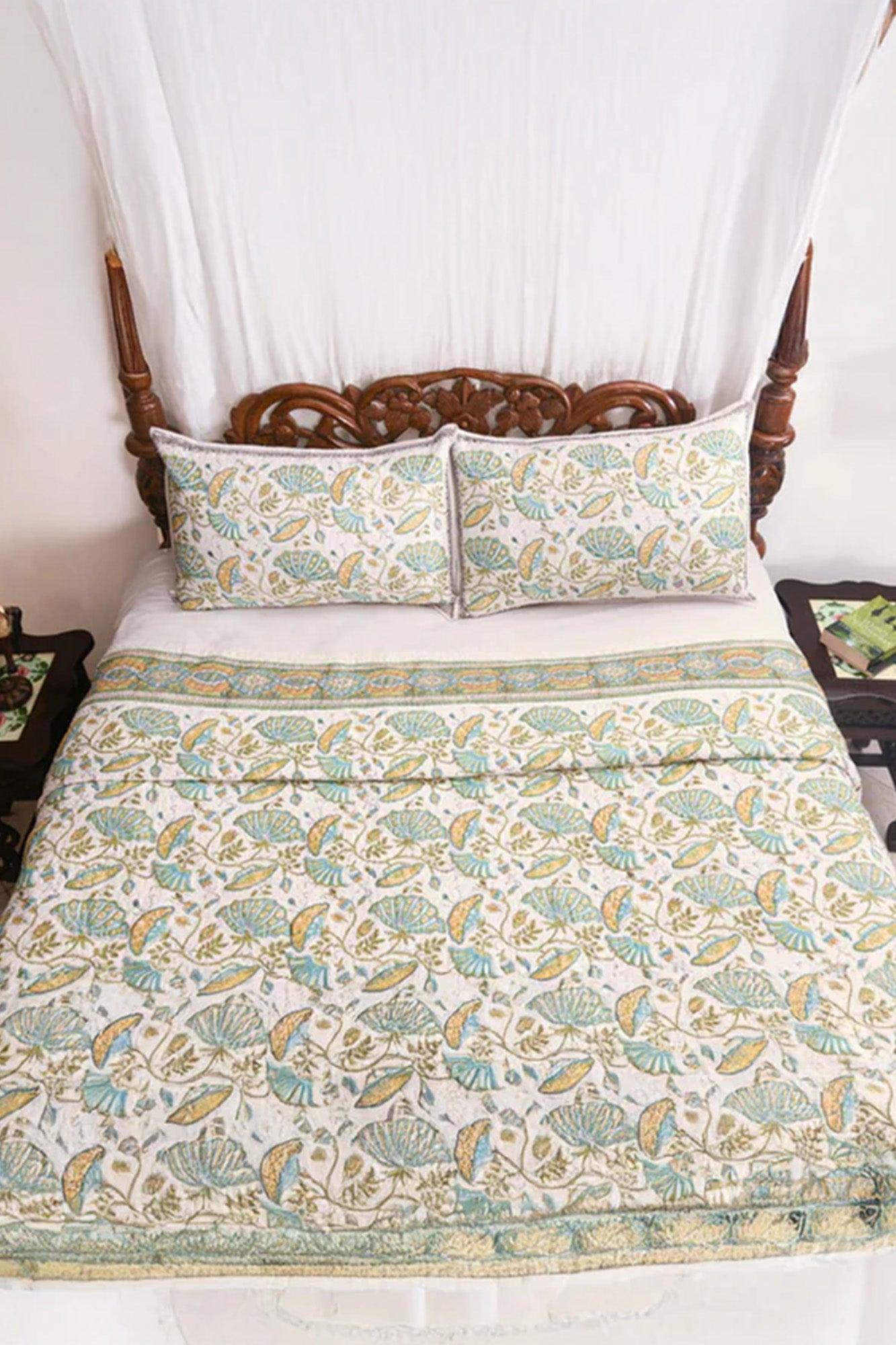 Summer Garden Quilted Bedcover - Green
