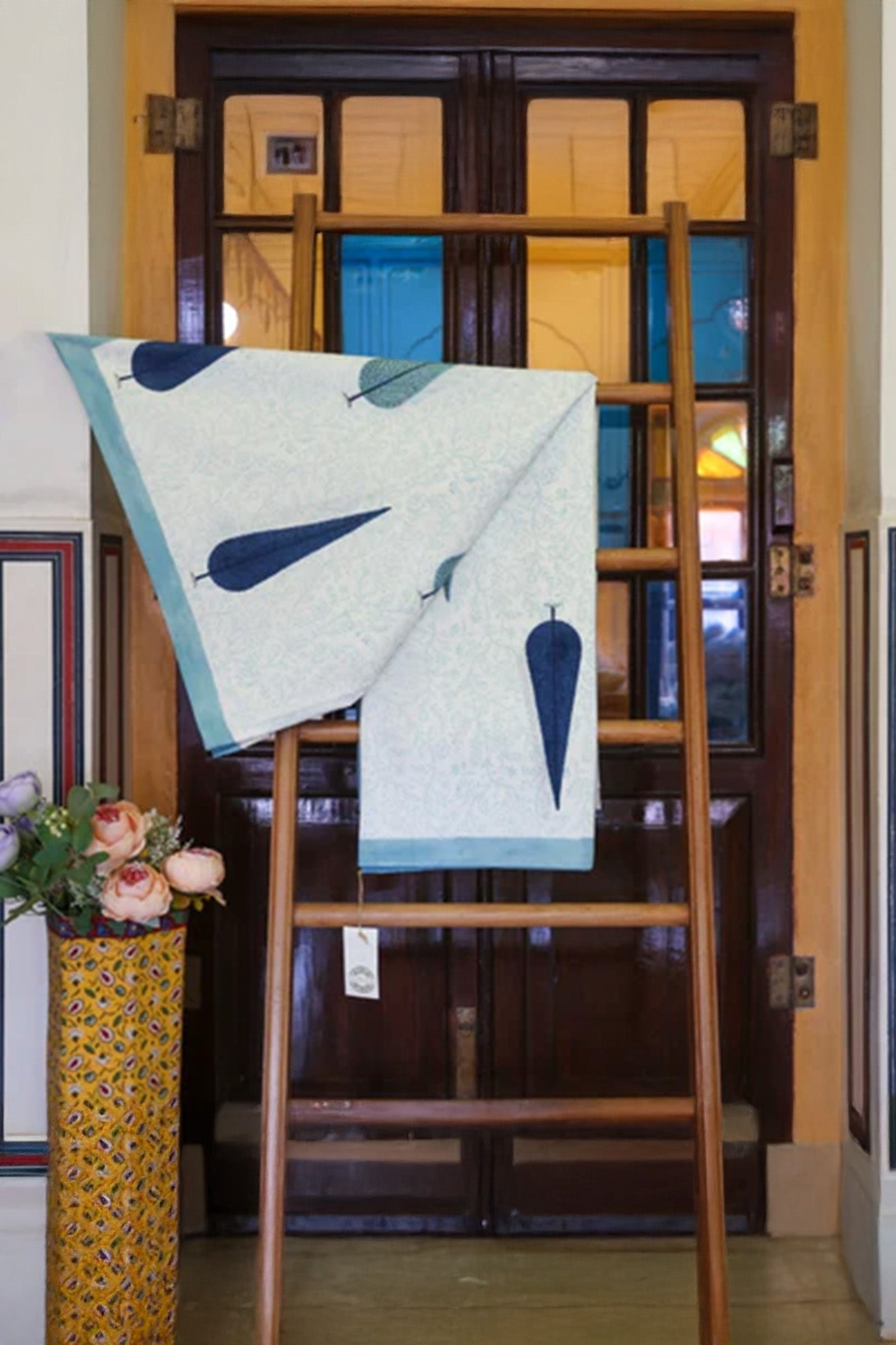 Bedsheet Blue Leaf Block Printed