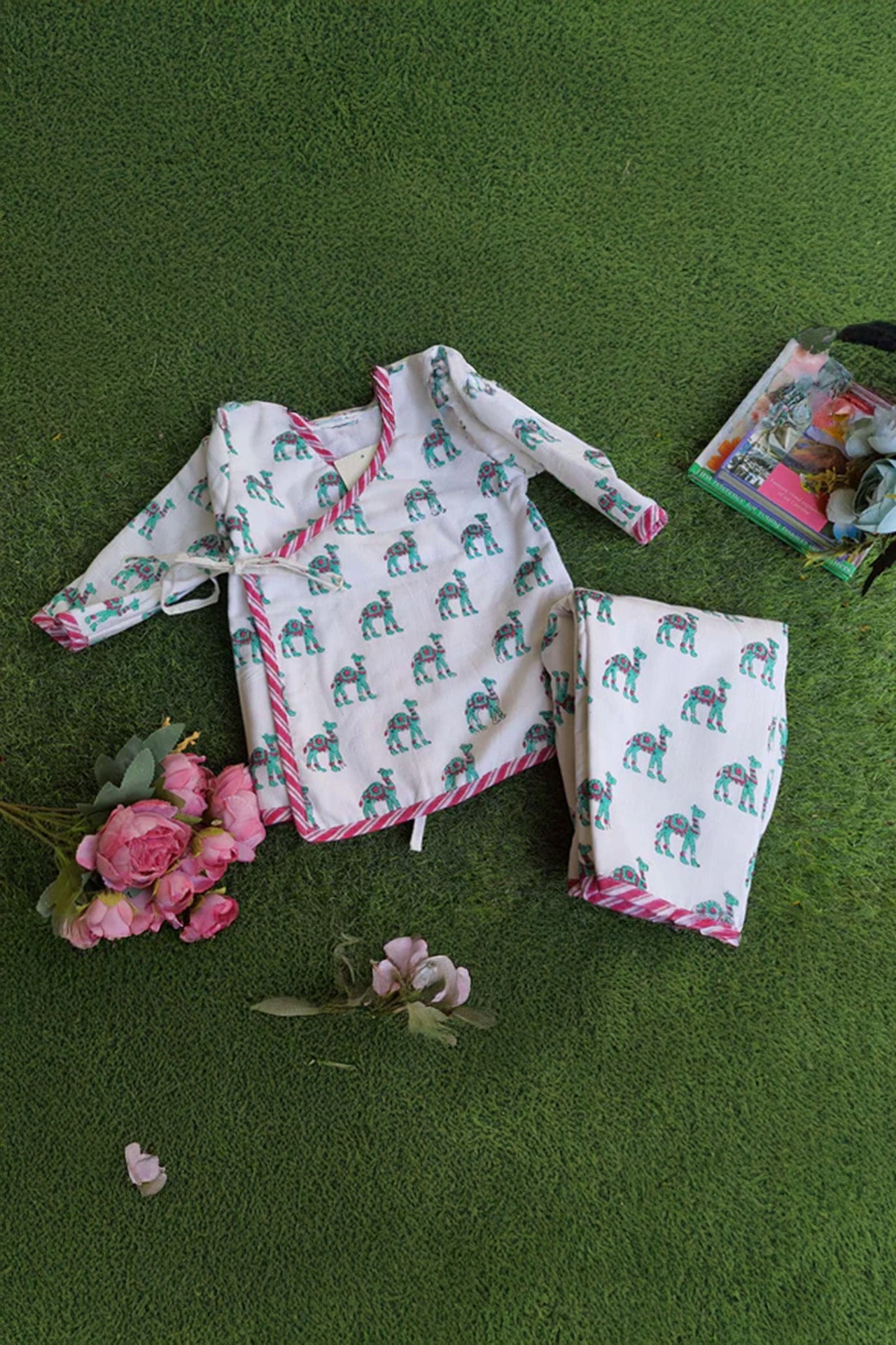 Infants Winter Top With Pajama Green Camel