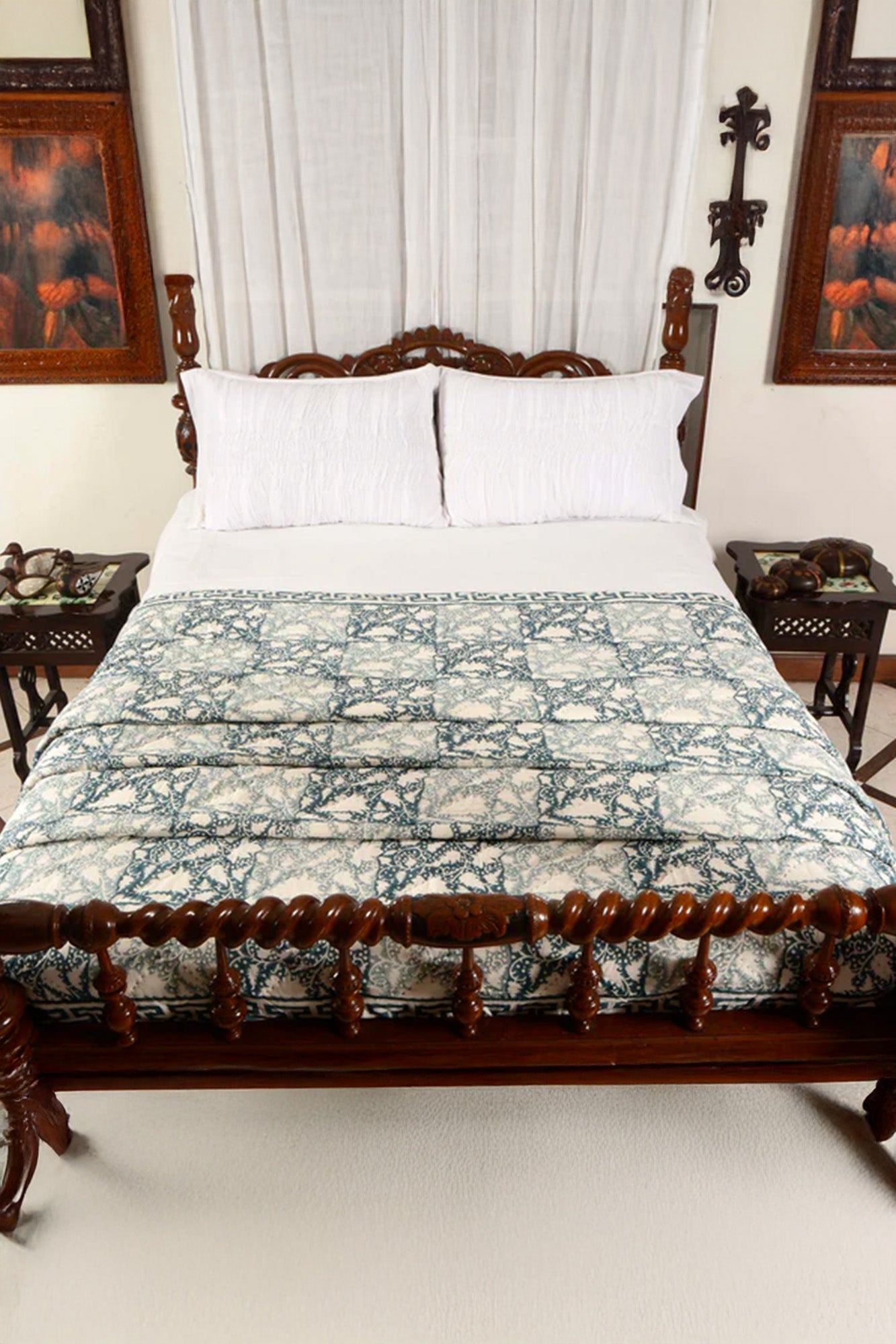 Floral Patch Aqua Blue Razai
