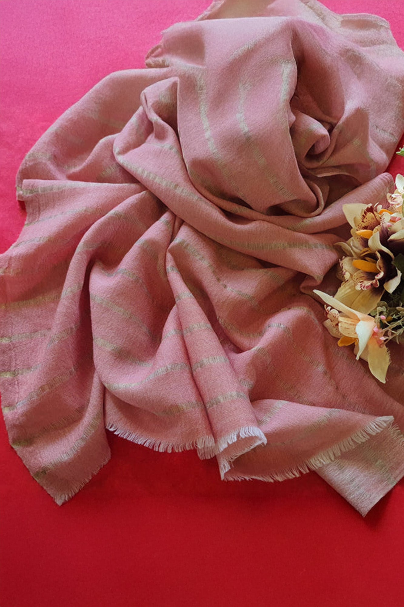 Women Pashmina Stole Striped Golden