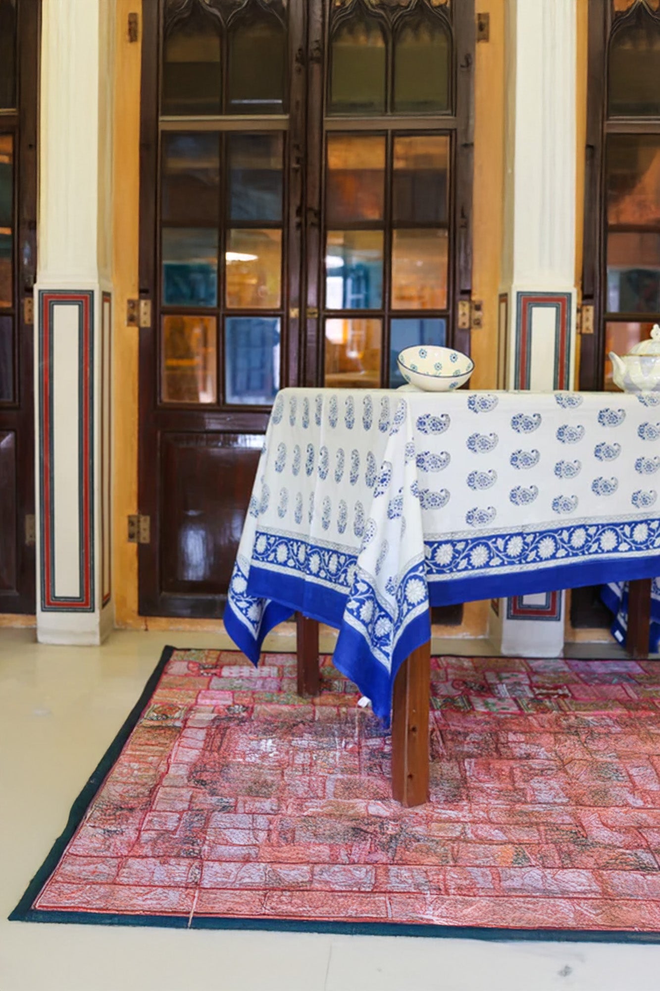 Table Cover Block Printed Blue