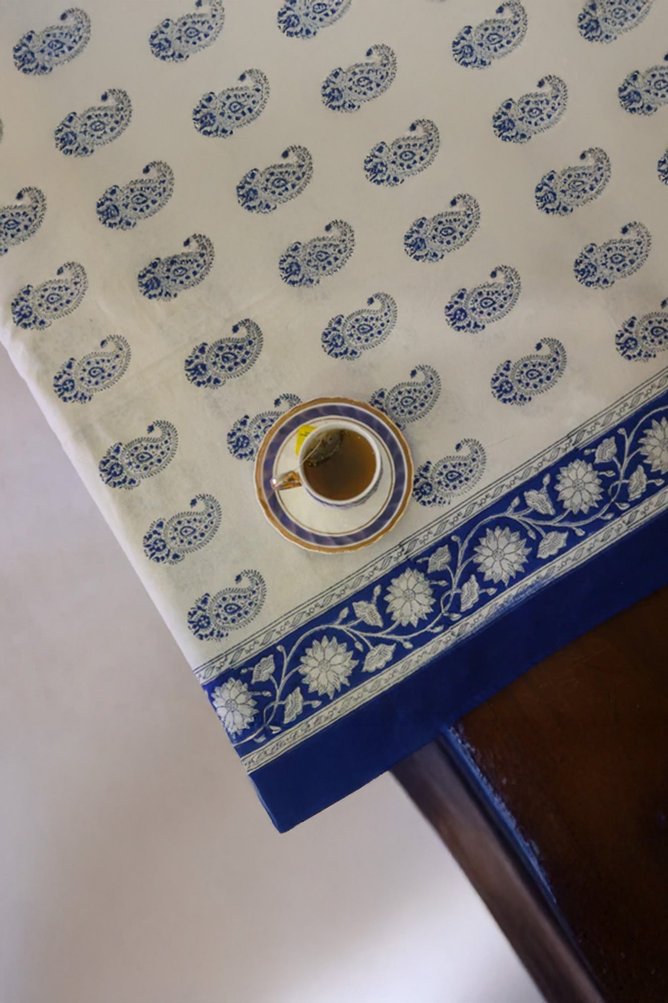 Table Cover Block Printed Blue