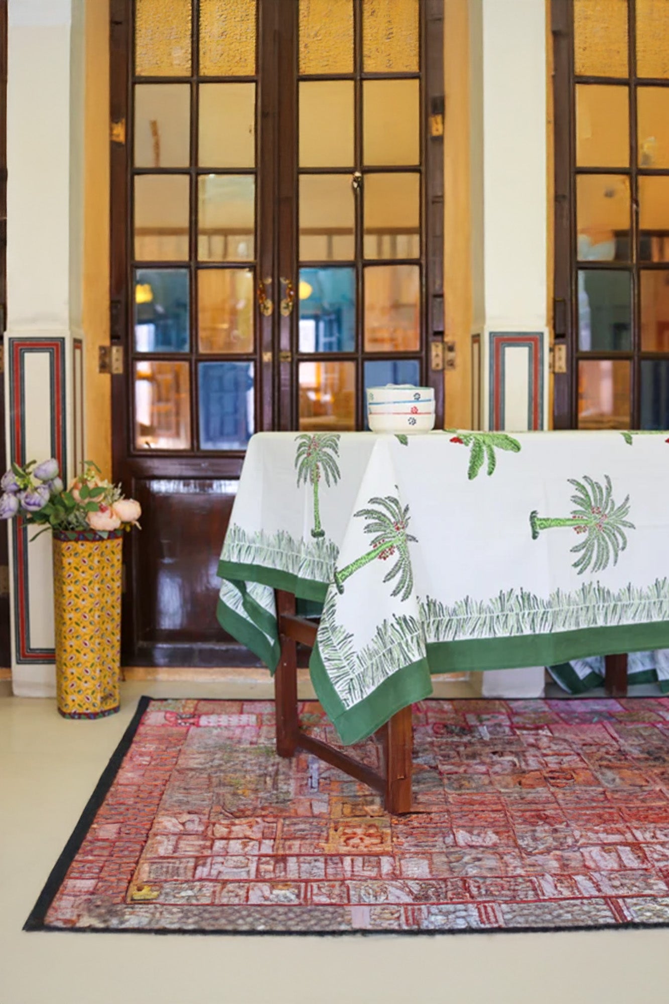 Table Cover Block Printed Green