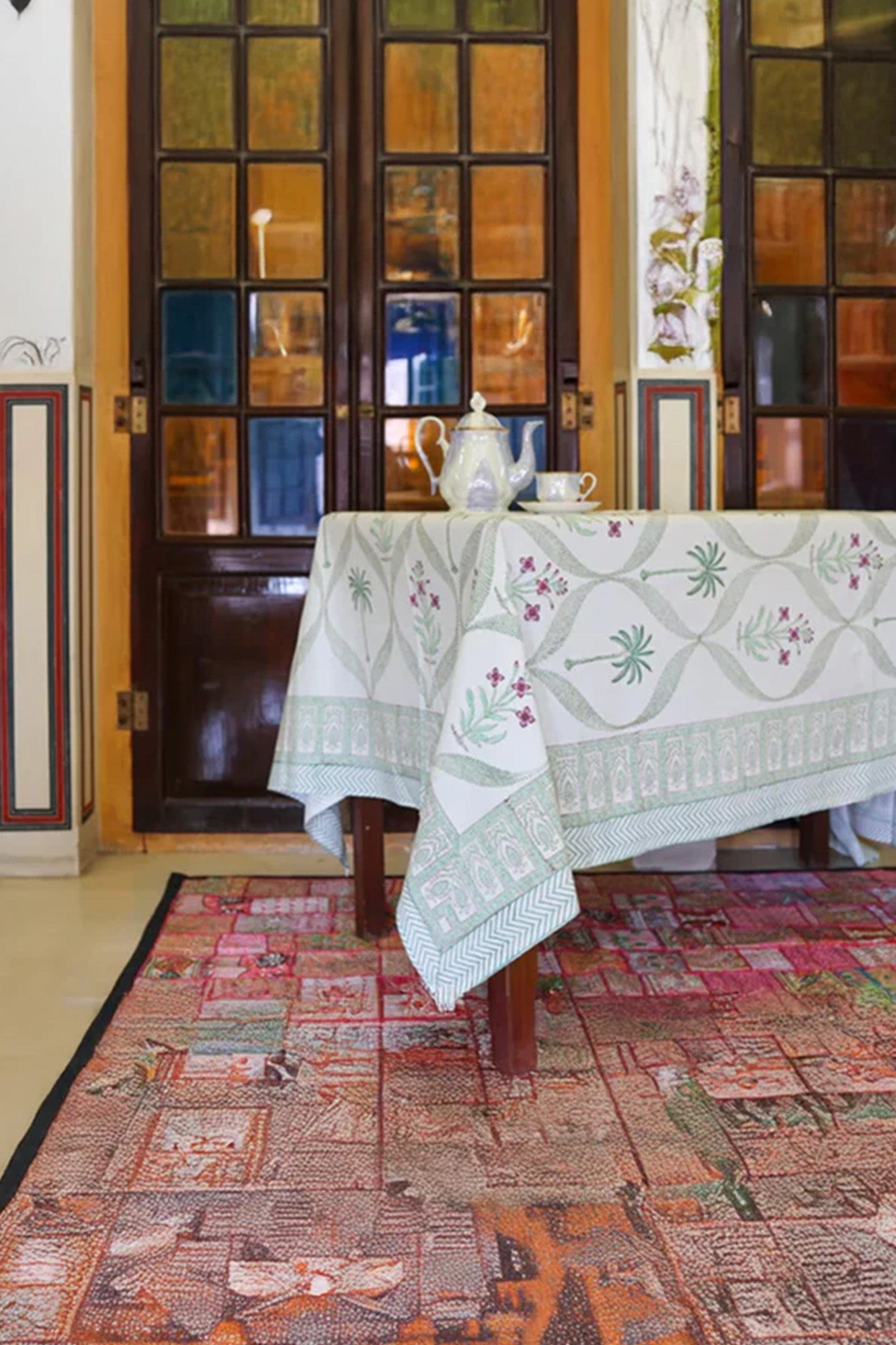 Table Cover Block Printed Green