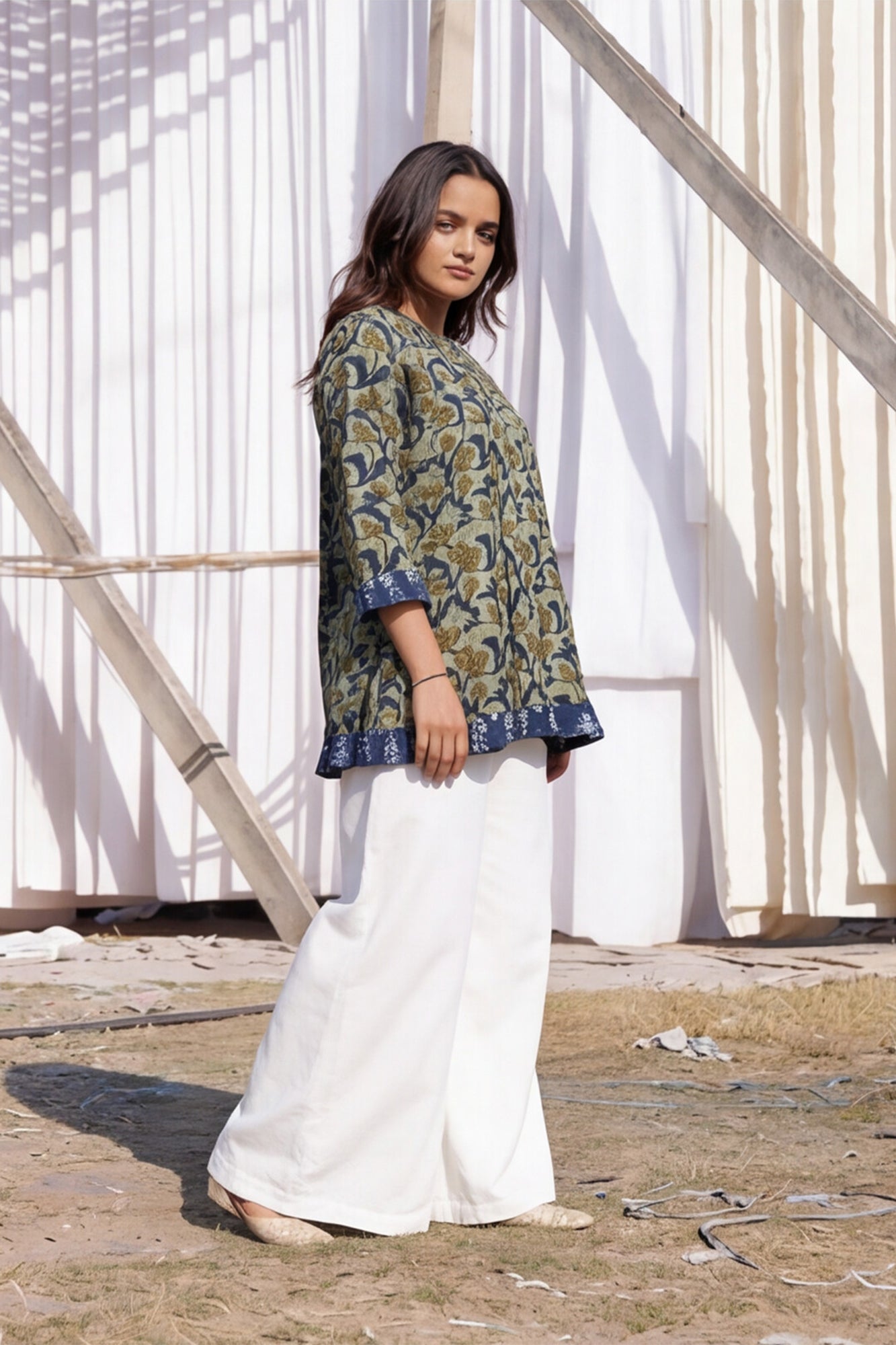Indigo Noor Box Pleat Top