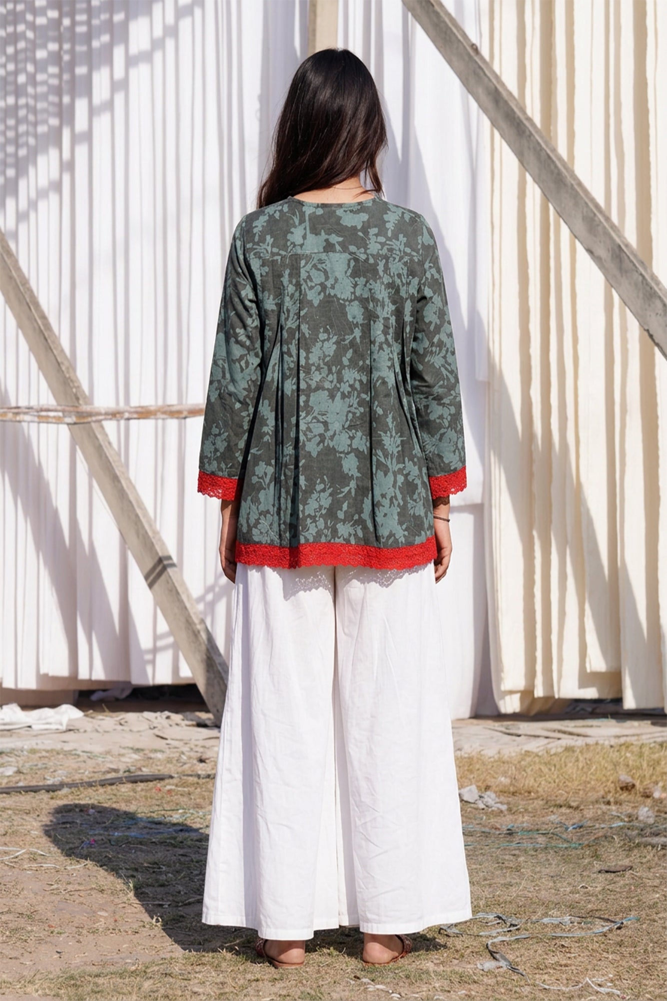 Indigo Box Pleat Top
