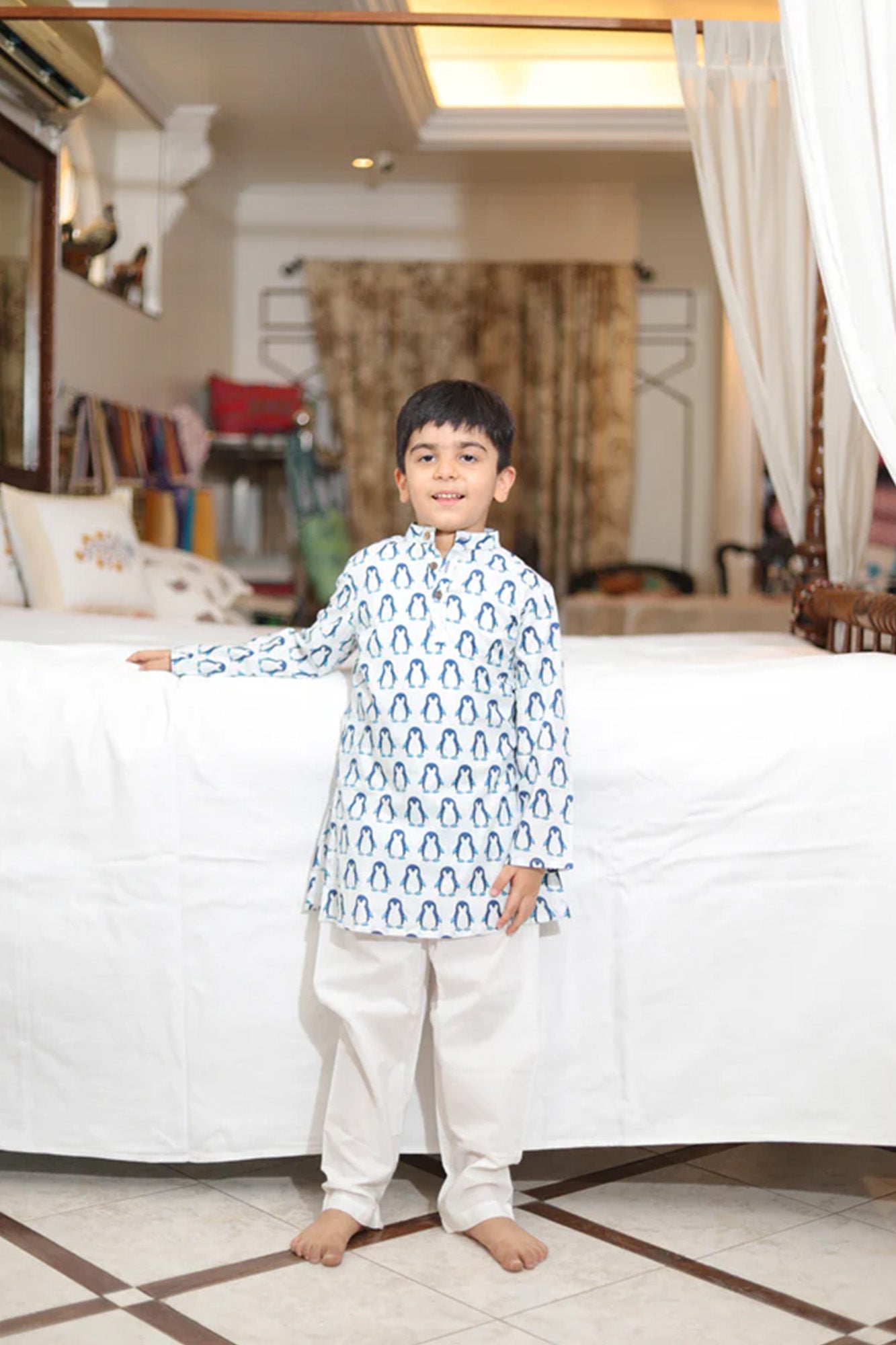 Boy Kurta Blue Penguin