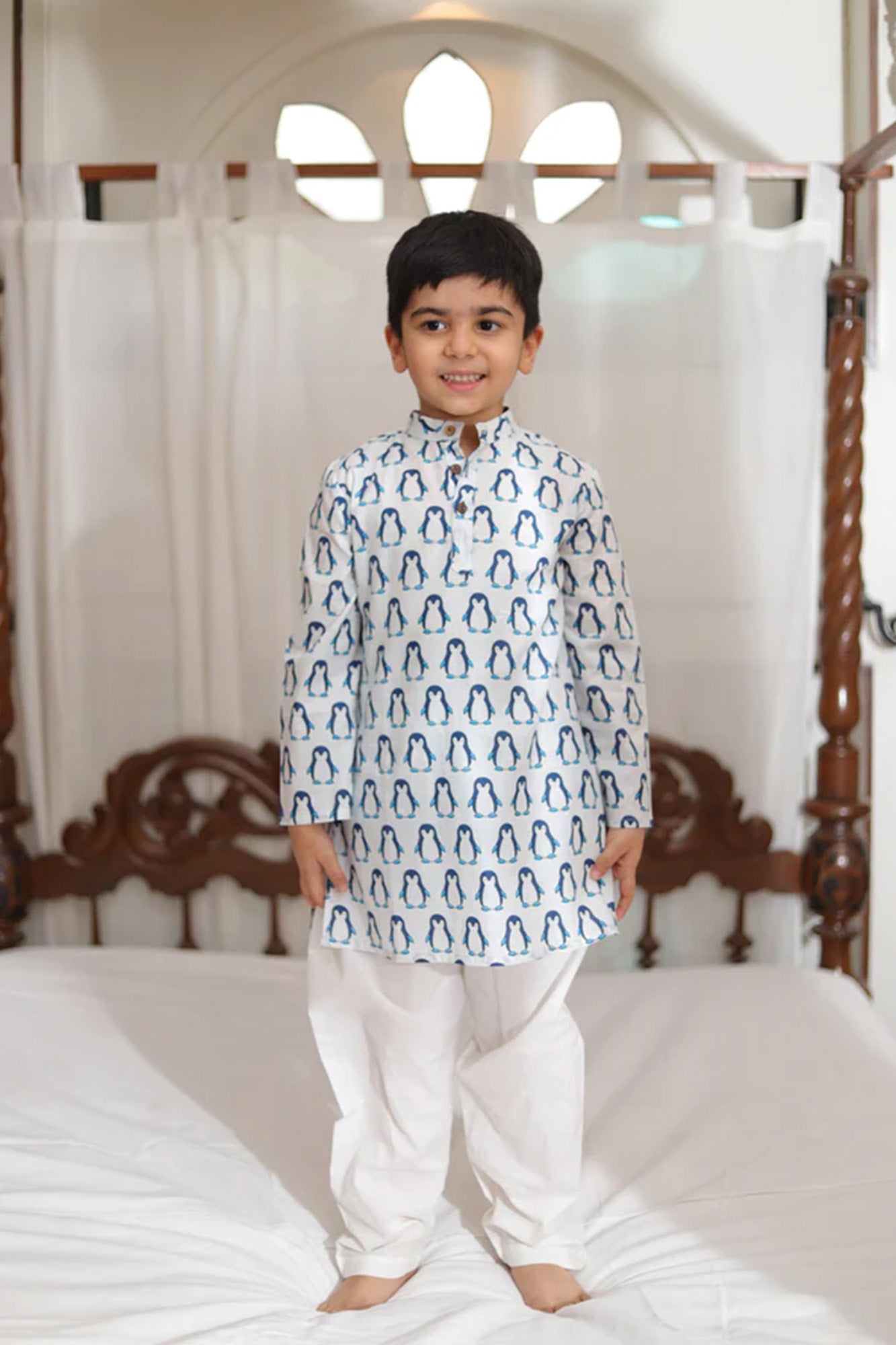 Boy Kurta Blue Penguin