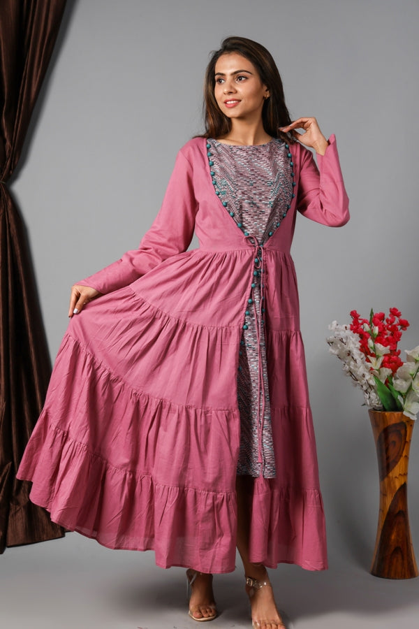 Women Pink Cape Dress 2 PC Set