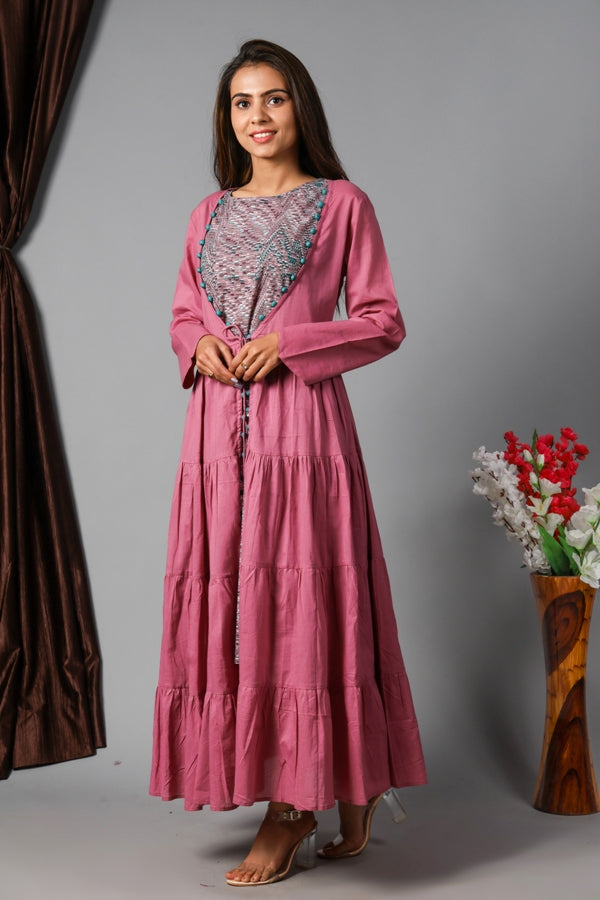 Women Pink Cape Dress 2 PC Set