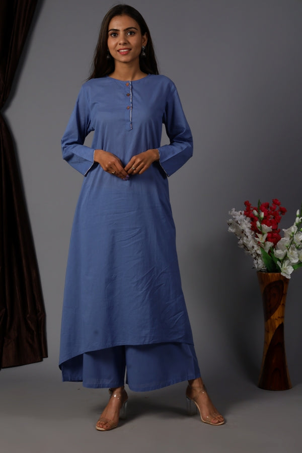 Kurta Set Women Set of 2 Solid Blue