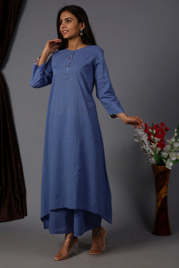 Kurta Set Women Set of 2 Solid Blue