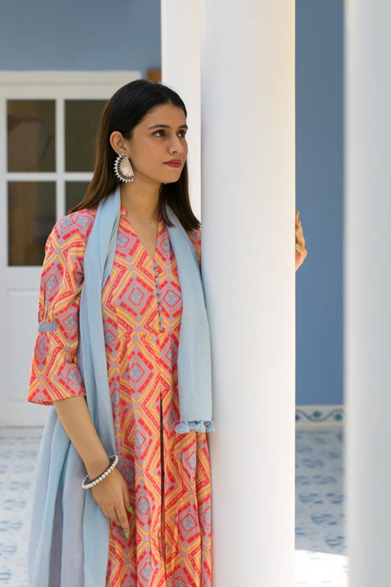 Kurta Long Women Geometric Pink