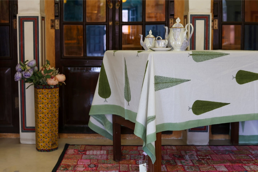 Table Cover Block Printed Green