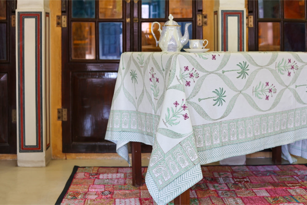 Table Cover Block Printed Green