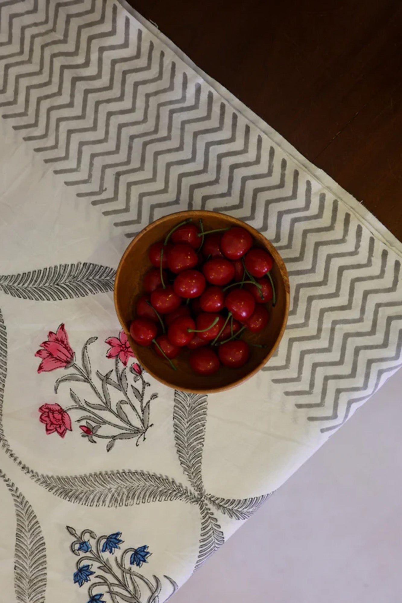 Table Cover Block Printed Grey Pink