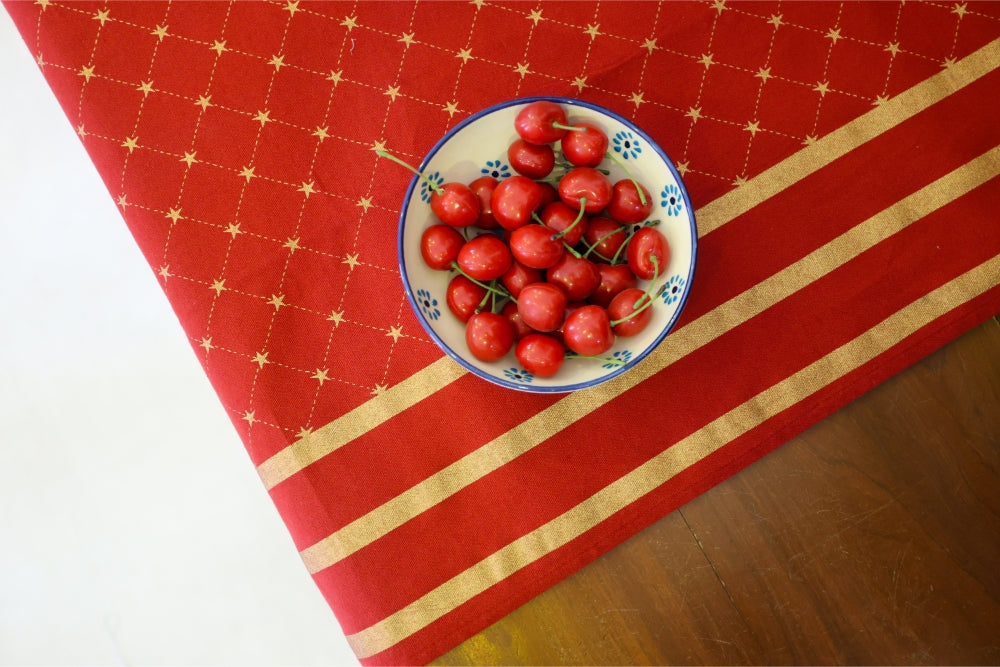 Table Cover Block Printed Red