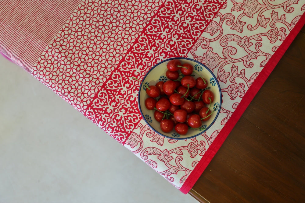 Table Cover Block Printed Pink