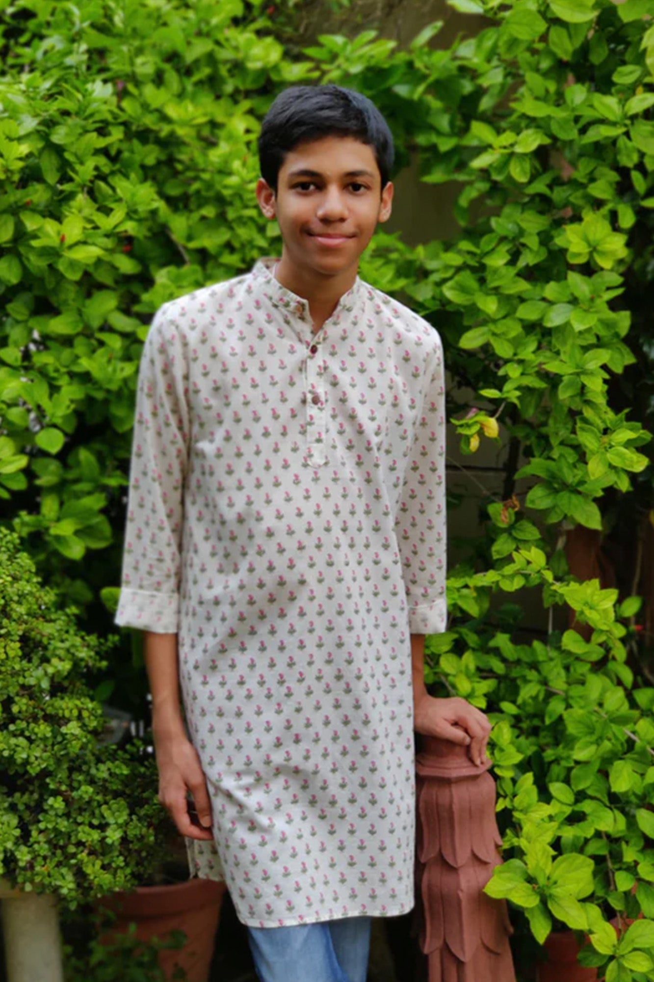 Boy Kurta Block Buti Pink