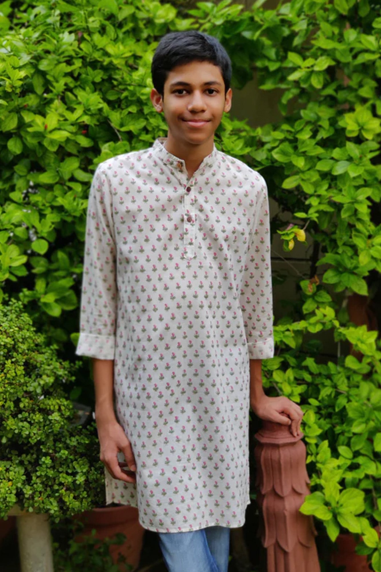 Boy Kurta Block Buti Pink