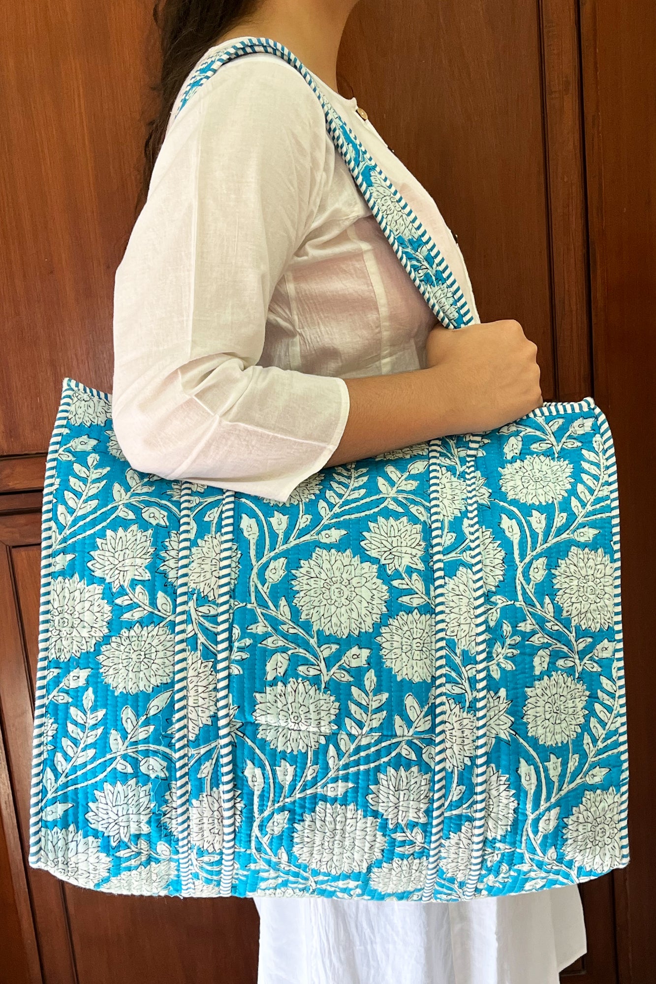 Aqua Sunflower Tote Bag