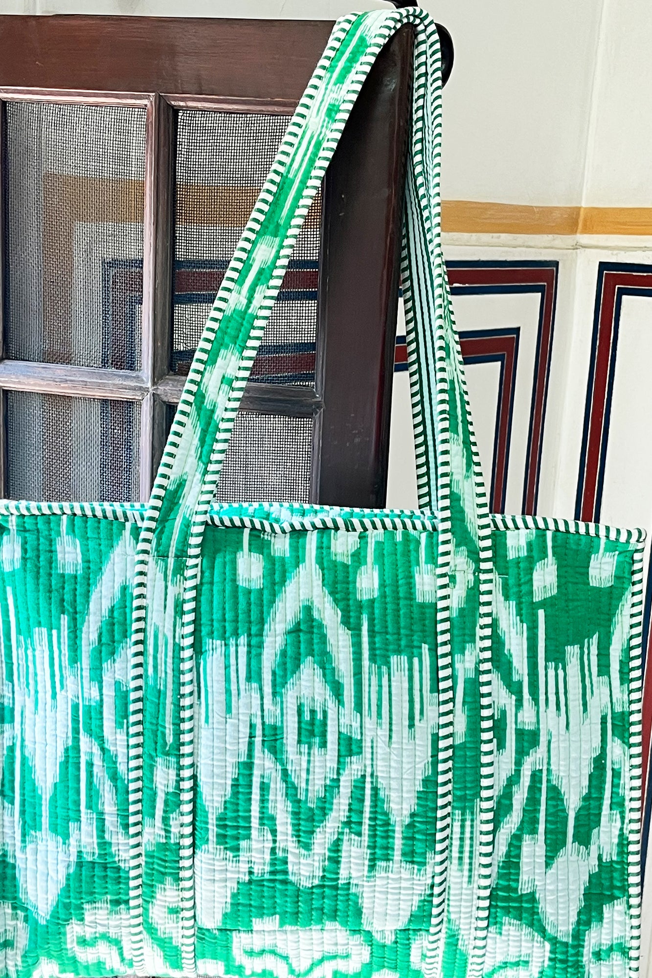Ikkat Green Tote Bag