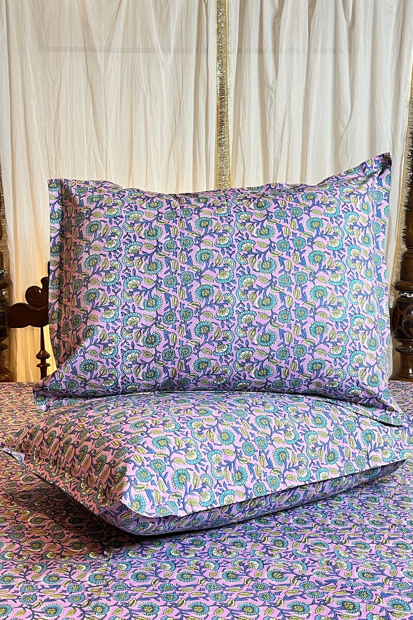 Purple Blossom Bed Sheet With Pillow