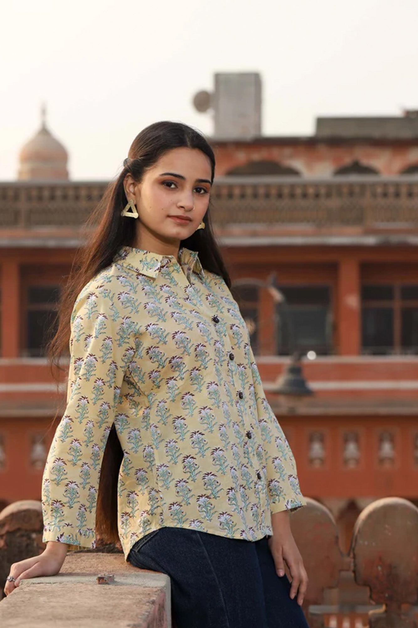 Shirt Women Shamiyana Yellow Floral