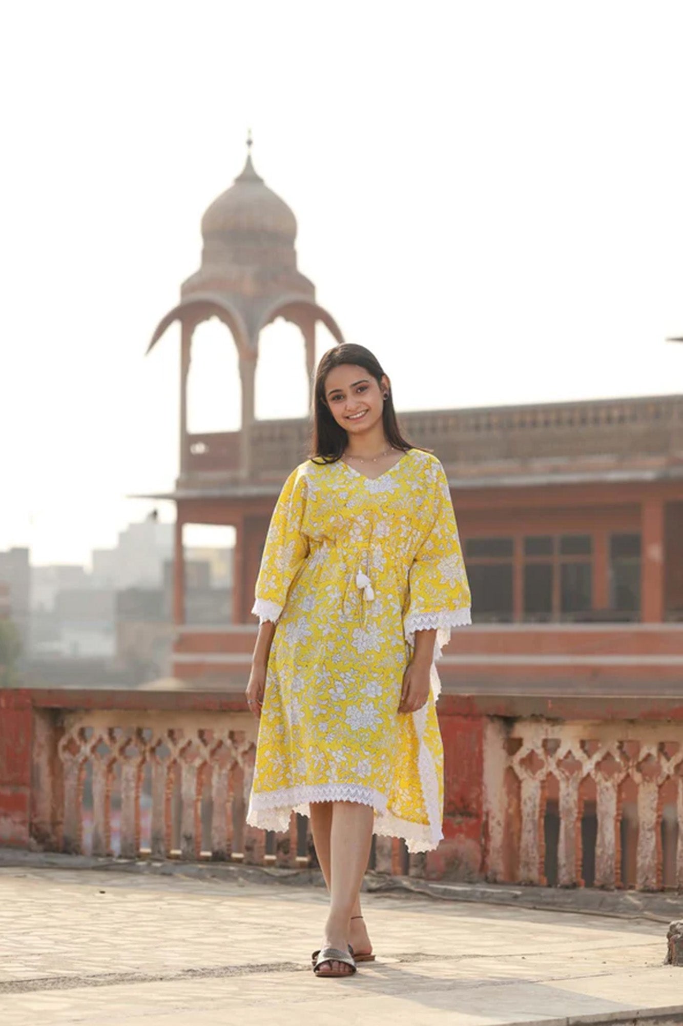 Kaftan Short Women Daffodil Floral Jaal