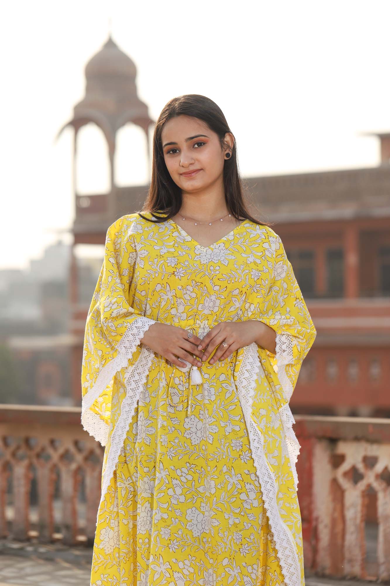 Kaftan Short Women Daffodil Floral Jaal